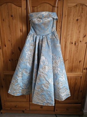 Mac Duggal Abendkleid in Gr. 38, Eisblau + Gold