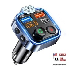 FM Transmitter in-Car Adapter, Type-C PD 20W QC3.0 Fast USB Charger, Blue-38W