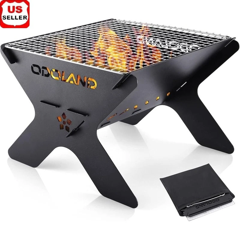 Portable Charcoal Grill Campfire Cooking Stove Outdoor BBQ W/ Carry Case New