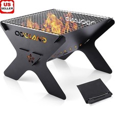 Portable Charcoal Grill Campfire Cooking Stove Outdoor BBQ W/ Carry Case New