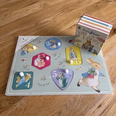 Peter Rabbit Tales: Little Library by Beatrix Potter Books & Wooden Peg Puzzle