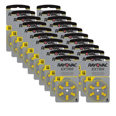 120x Rayovac Extra Advanced Hörgerätebatterien -10 gelb PR70- (20x 6er Blister)