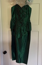 Vintage 80s emerald green taffeta Rose prom dress size 11/12 Peplum
