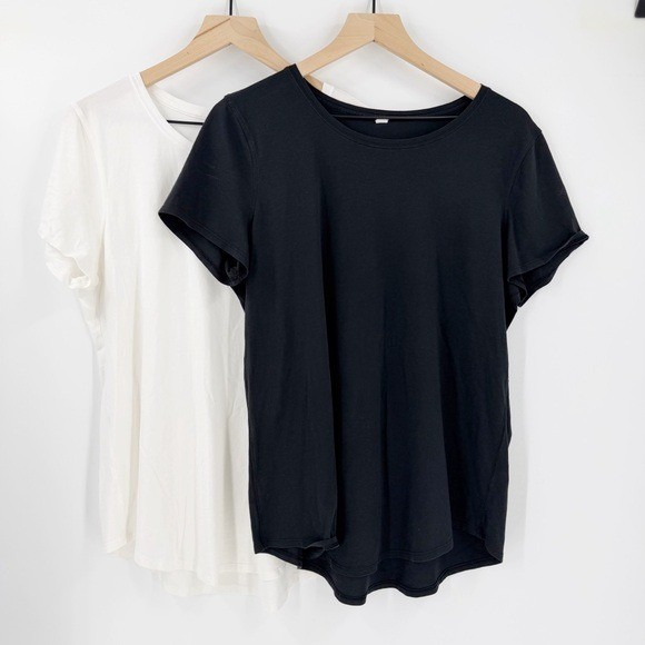 2 Lululemon Pima Cotton Love Crew T-Shirts 10/12 White Black Yoga Casual Gym
