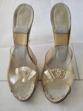 Vintage 1950's Clear Lucite Spring-o-Lators Heels Mules size 8.5