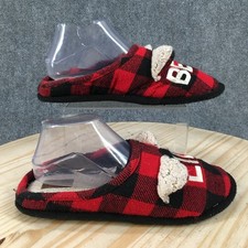 Dearfoams Slippers Mens 7-8 Womens 9-10 Lil Bear Plaid Cozy Mule Clogs Red Black