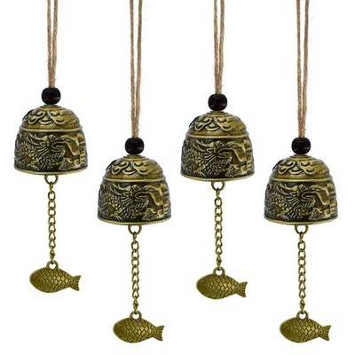 MrMrKura 4 Pcs Vintage Dragon Fengshui Bell, Brass Bless Wind Chimes Bronze 