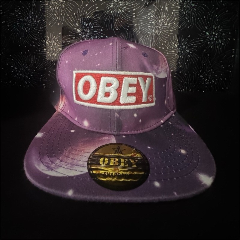 OBEY Galaxy Pattern Snapback Hat Purple Adjustable Art Theme One Size
