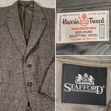 VTG Harris Tweed Blazer Men's 46L Scottish Wool Brown Sport Coat Stafford READ