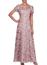 ALEX EVENINGS Embellished Lace A-Line Evening Gown - Rose