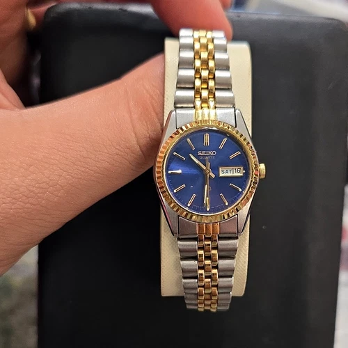 Ladies Seiko  Two-Tone Day/Date Watch with Rare Blue Dial  New Battery
