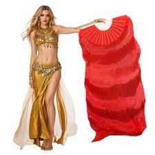 Women Belly Dance Fan for Beginners,180x90cm Faux Silk Right Hand...