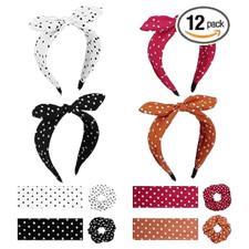 12 Pcs Bow Headband For Women Polka Dot Headband Scrunchies Set