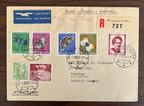 Nice  SWITZERLAND 1951 'Pro Juventute' First Day Cover  FDC Sc# B207-221 +extras