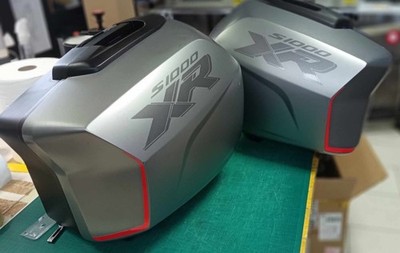 BMW S 1000 XR KOFER PANNIER STICKER GREY METALLIC + RED REFLECTIVE PAIR
