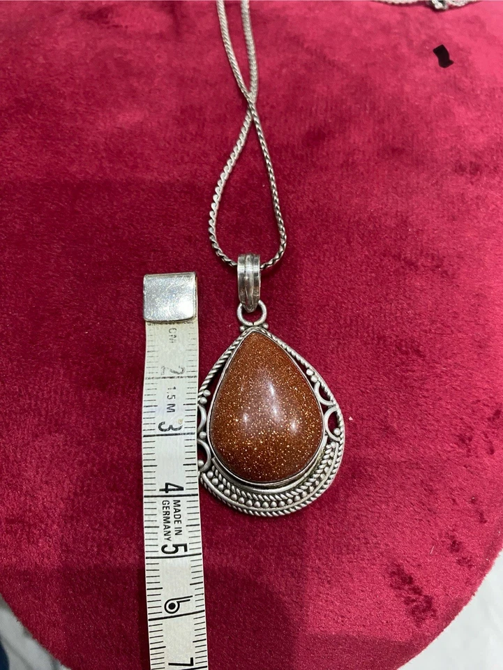 Collana semirigida in argento con pietra avventurina vintage - Immagine 4 di 4