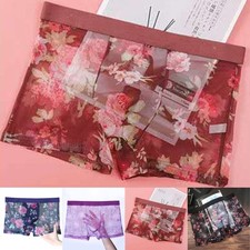 Men's Boxer Briefs Underwear Comfy Ice Silk Large Size Mesh Floral Print