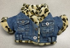 Build A Bear BAB Reversible Jean Denim Jacket Leopard Print Faux Fur Coat