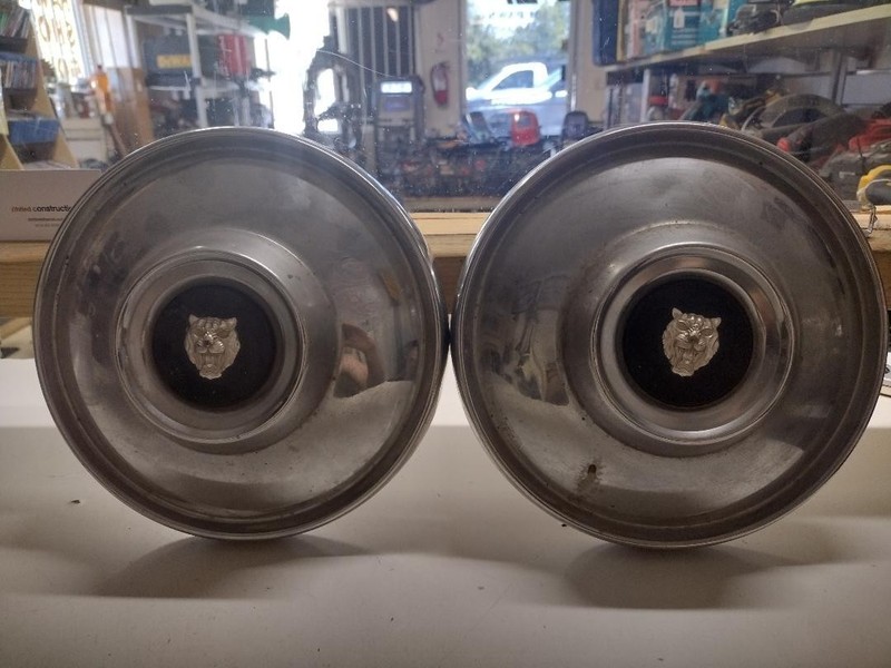 TWO 1969-1985 JAGUAR XJ6 CHROME DOG DISH CENTER 9" HUBCAP  OEM USED