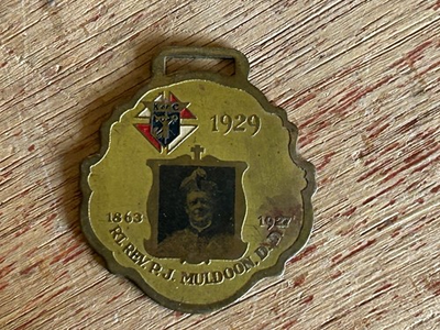 #ad Knights Of Columbus Watch Fob 1929 Rt Rev PJ Muldoon DD 1863 1927 Vintage $24.99