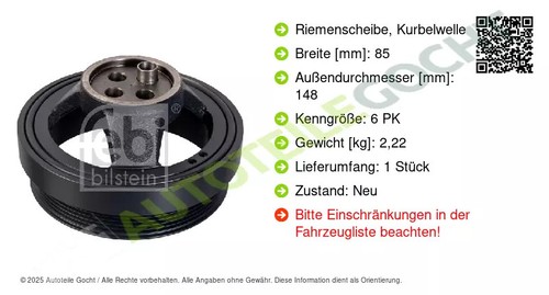 Riemenscheibe Kurbelwelle für Mercedes Vito / Mixto Viano Febi Bilstein ab 06-> - Afbeelding 3 van 11