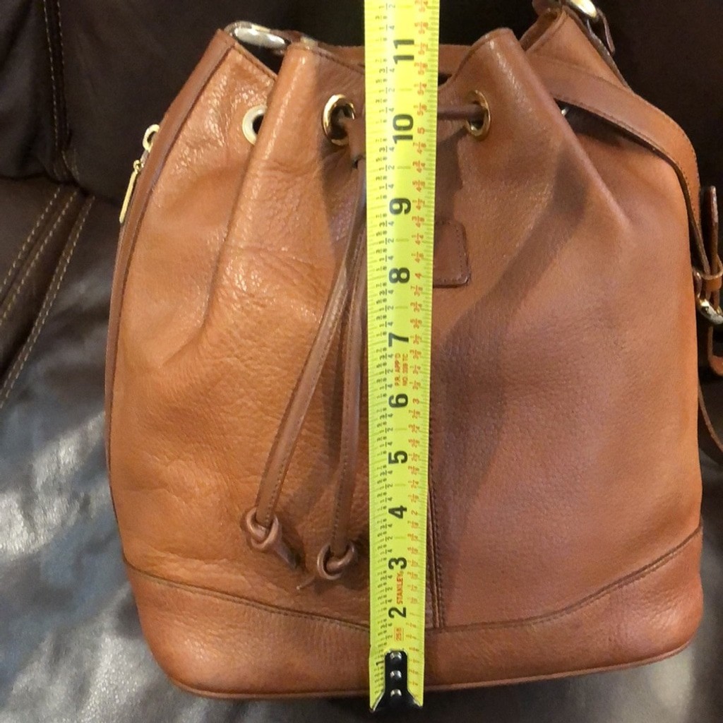 BURBERRYS Brown Leather Drawstring Bucket Bag Nova Check Haystack Lining VTG image 10