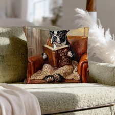 "Evening Read" - Boston Terrier Pillow Cover - Dog Lover Home Decor