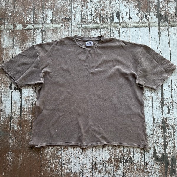 NTH T-Shirt Unisex L Taupe Brown Waffle Cotton Oversized Boxy Knit Stretch Tee