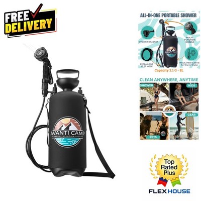 Versatile Portable Shower   2.1 Gal Hand Pump with Warm Water & 10 Spray Modes