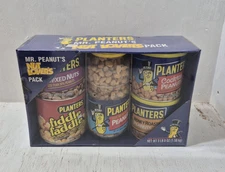 Vintage Mr. Peanut's Nut Lover's Pack Planters 1990s Sealed Unopened Cans Box
