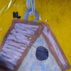 Rounded Wooden Hanging Bird House laminated Signed Drawing art card aceo — photo 2