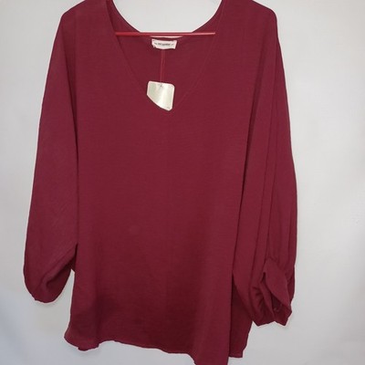 ee: some Womens Burgundy 3/4 Sleeve V Neck Blouse Semi Sheer Chifon Material