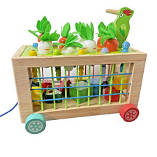 Montessori Wooden Shape Sorter, Fishing Farm Harvest Toy - 25 Piece