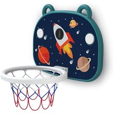 Mini Kids Basketball Hoop for Door/Wall, No-Drill Stick-On Install - Space Theme