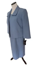 NWT LE SUIT Women's Open Front Cropped Jacket & Empire Sheath Dress Set Blue 8