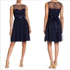 Eliza J Sleeveless Illusion Sweetheart Dress EJ4M6898 Navy Blue Size L Mesh CT