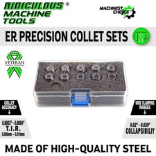 ER 16 Spring Collet Set, 10 Pieces, 1MM - 10mm Range, 0.0003 T.I.R High Qualit