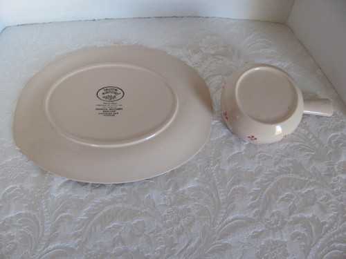 Laura Ashley Johnson Brothers Petite Fleur-Red Pink- 12" Platter & Gravy Boat - Picture 7 of 10