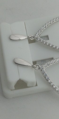 925 STERLINGSILBER rhodiniert AUSGEFALLEN MODERN Ohrringe Zirkonia 42x20MM - Bild 10 von 13