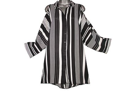 Übergröße Cold Shoulder schwarz-weiß gestreiftes Fledermaushemd
