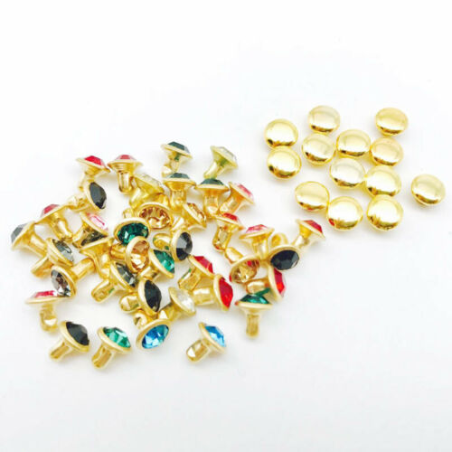 100 Sets DIY 6mm Shiny Rhinestone Crystals Rivets Studs For Leathercraft - Picture 1 of 11