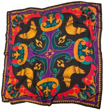 Vintage PERRY ELLIS Silk Scarf 35" Square Abstract Colorful Vibrant Graphic