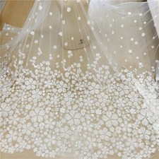 Ivory Embroidery Sequin Bridal Lace Fabric Flowers Evening Dress Gown Tulle 1