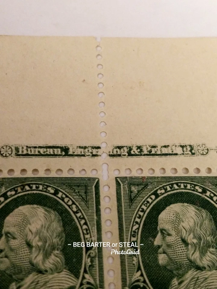 Scott #279Wide Sheet Margin Imprint Pair With Full BEP 1 Cent - US Stamps - Image 3 of 4