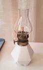 Vintage Milk Glass Oil Lamp – Brass Wick Adjuster – 1940s/50s – Original Chimney