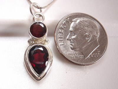 Small Faceted Garnet Teardrop 925 Sterling Silver Pendant