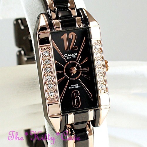 OMAX Bronce Marrón Y Oro Rosa Seiko Movt Cristal Swarovski Art Deco Reloj JH0436 - Imagen 4 de 12