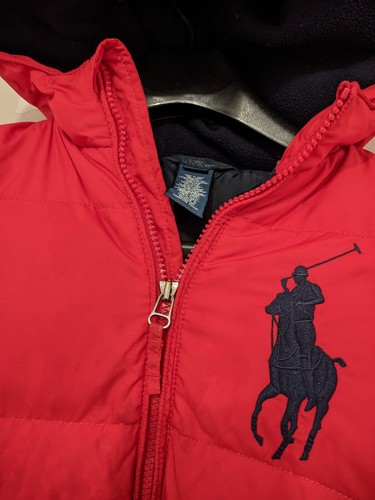 Polo Ralph Lauren Jacket Kids S Down Button Zip Hoodie Big Pony Embroider Pocket - Picture 6 of 24