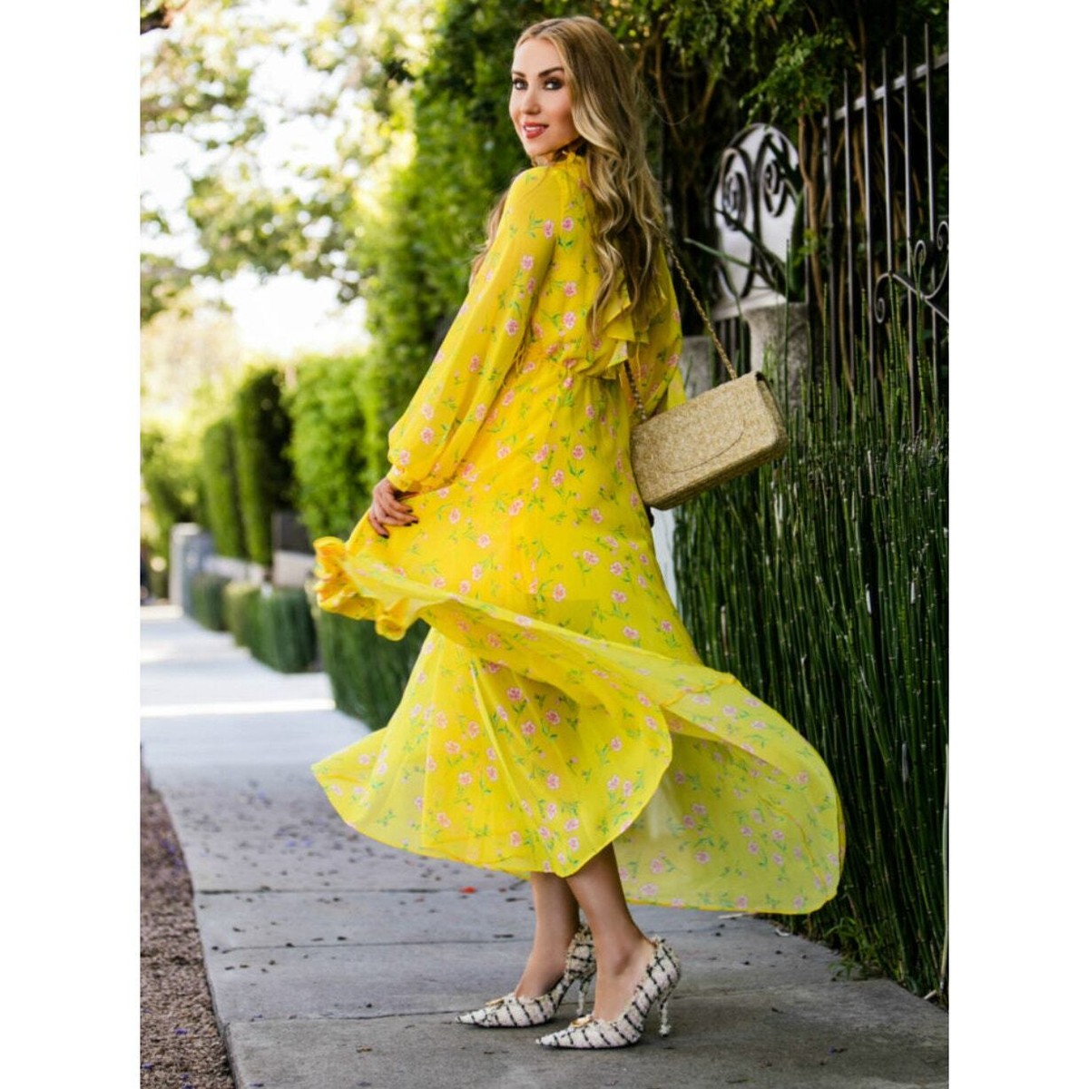 TOPSHOP Margot Yellow Floral Maxi Dress with Ruffles Size 2 | eBay