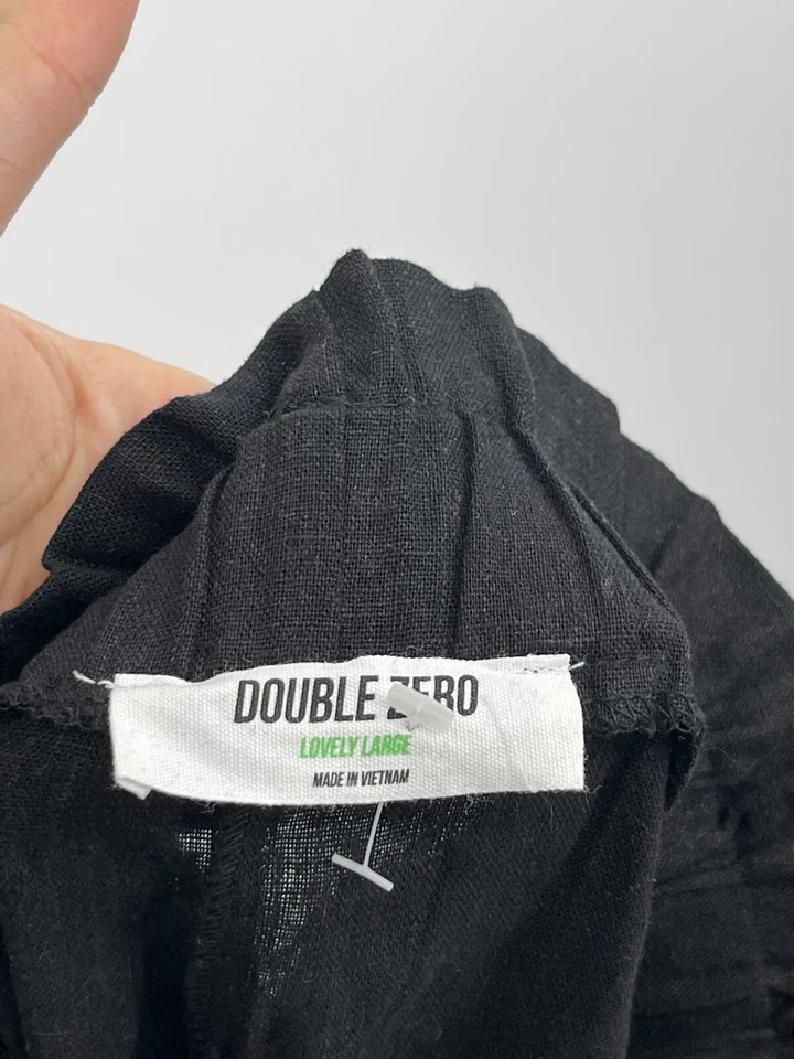 Pantalones Cortos Double Zero Para Mujer Grande Negro Bolsa de Papel Cintura Lino Informal Boho Foto 3 de 4